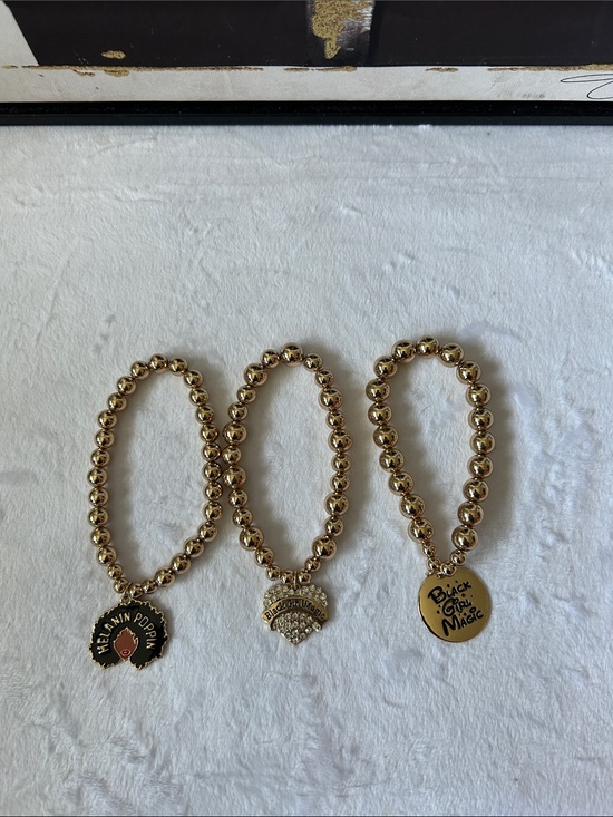 Jewelry - Gold Beaded Charm Bracelet - Black Girl Magic
